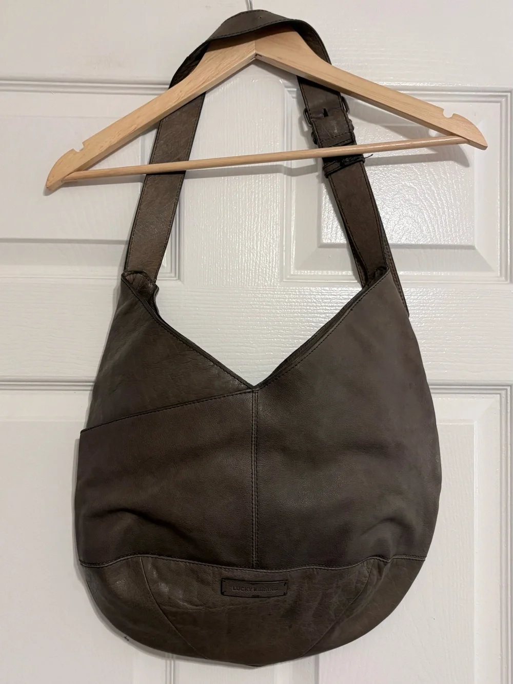 Lucky Brand Olive Brown Leather Hobo Slouchy Shoulder Bag
